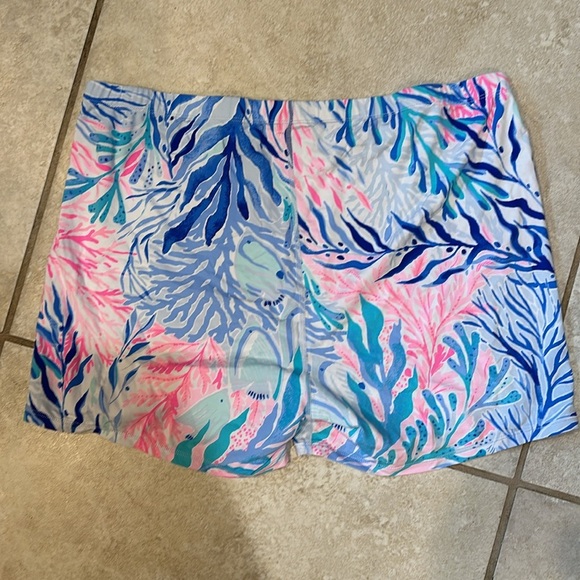 Lilly Pulitzer Luxletic Fan palm Coral Print Bike Shorts XL Workout Gym - Picture 6 of 6